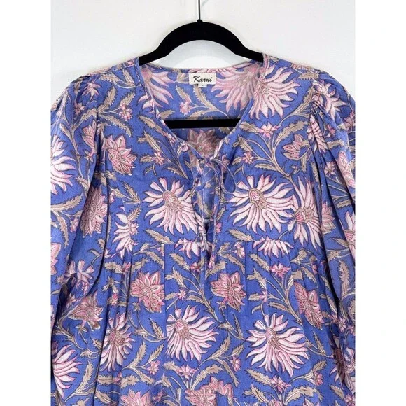 Karni Womens Dress Purple Mini Floral V Neck Puffed A Line Babydoll Boho Large - Picture 7 of 12